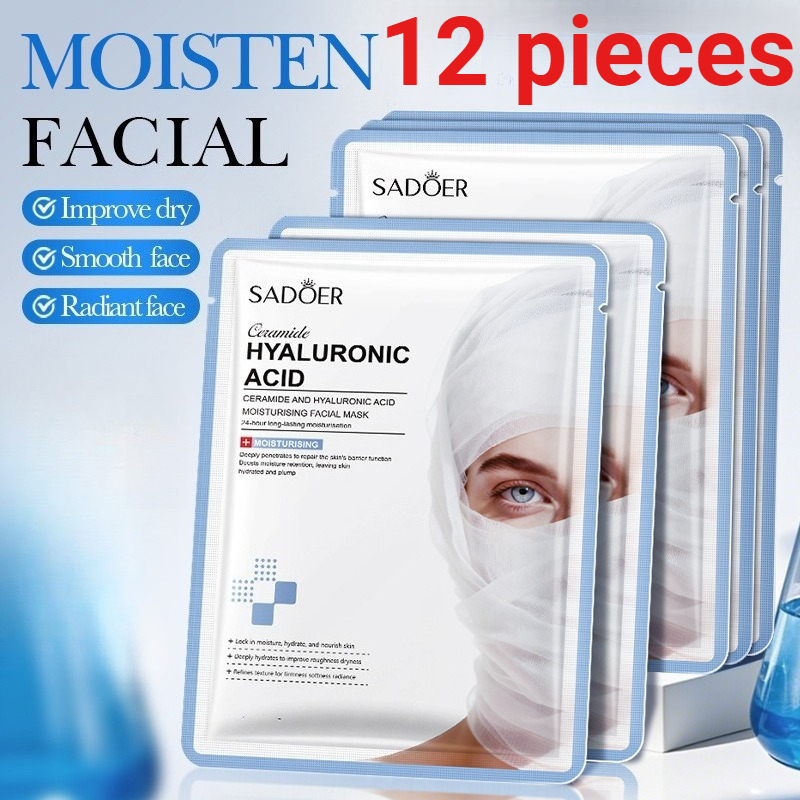 Ceramide Moisturizer - แผ่นมาส์กหน้าเซราไมด์บำรุงผิว SADOER 12 ชิ้น ช่วยปลอบประโลมผิว ลดเลือนริ้วรอย